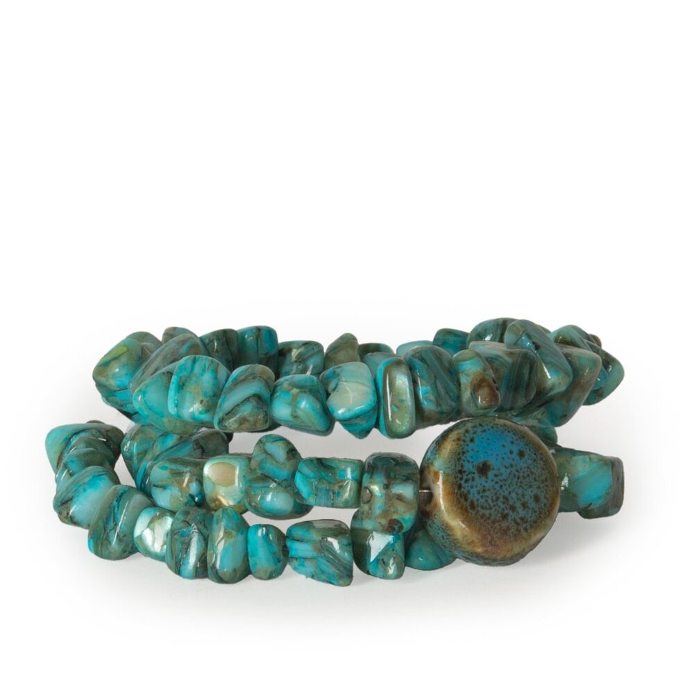 Turquoise Nugget Bracelet Memory Wire Chunky